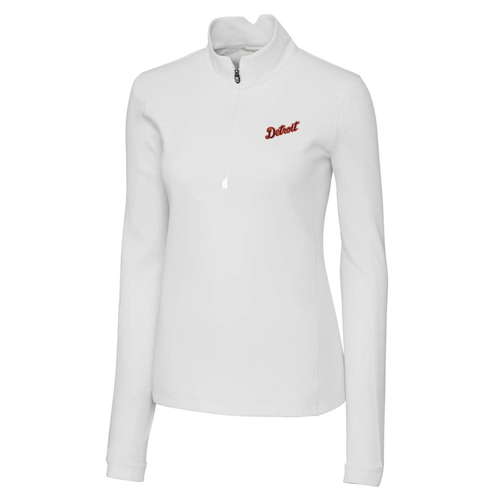 Detroit Tigers Cutter & Buck Women's  Traverse Stretch Quarter-Zip Pullover Top - White