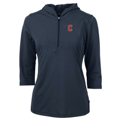 Cleveland Guardians Cutter & Buck Women's  DryTec Virtue Eco Pique Recycled 3/4-Sleeve Half-Zip Pullover Hoodie - Navy