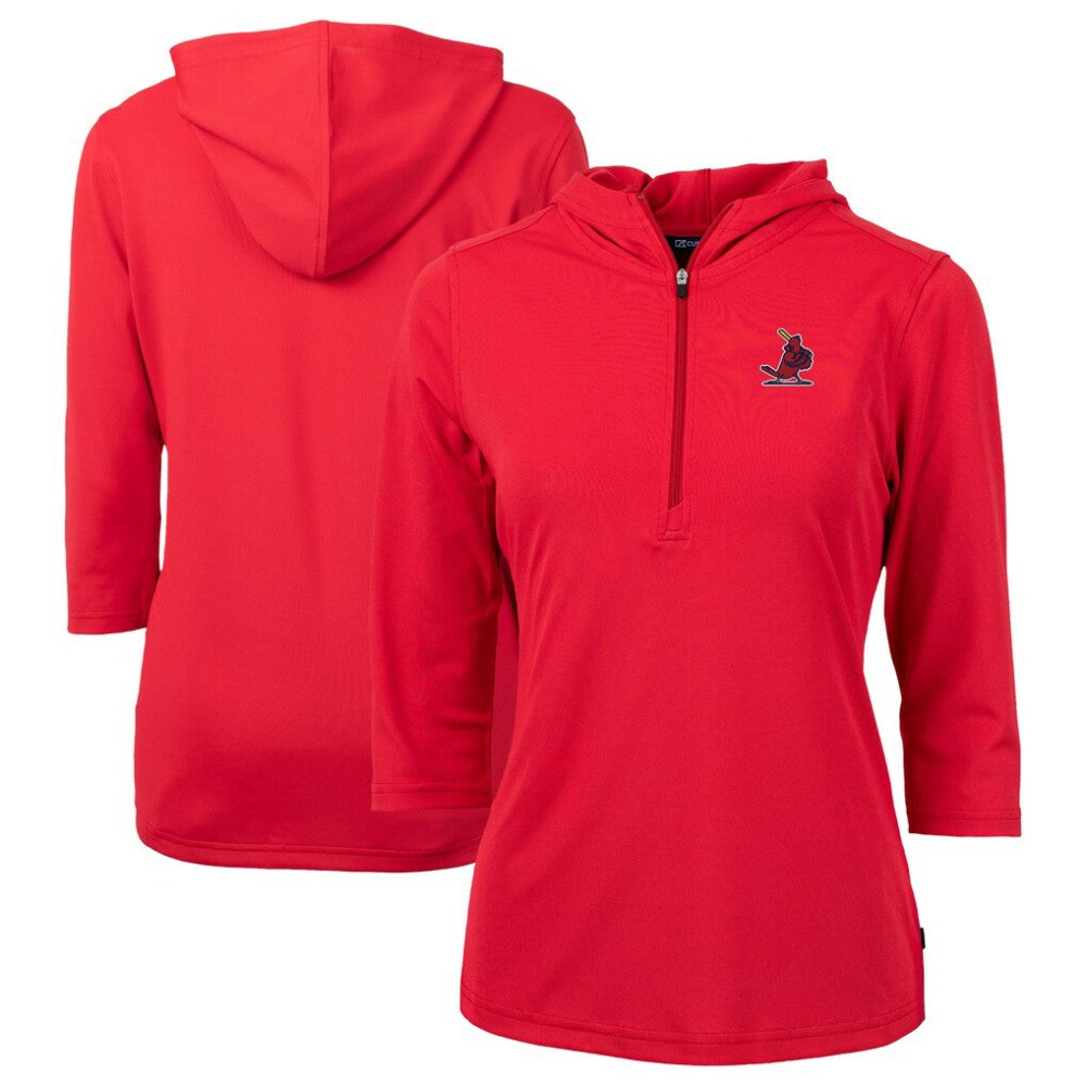 St. Louis Cardinals Cutter & Buck Women's Cooperstown Collection DryTec Virtue Eco Pique Recycled 3/4-Sleeve Half-Zip Pullover Hoodie - Red