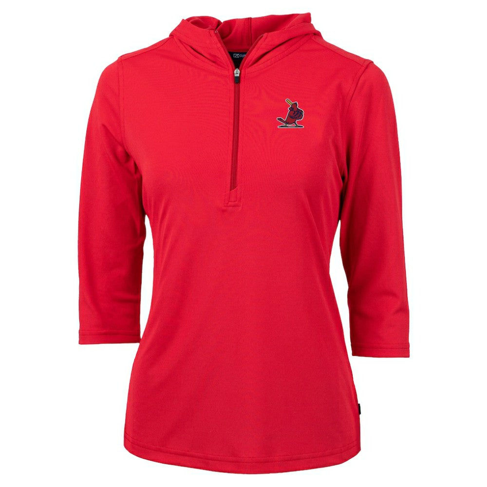 St. Louis Cardinals Cutter & Buck Women's Cooperstown Collection DryTec Virtue Eco Pique Recycled 3/4-Sleeve Half-Zip Pullover Hoodie - Red