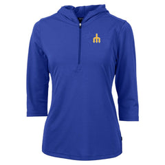 Seattle Mariners Cutter & Buck Women's  DryTec Virtue Eco Pique Recycled 3/4-Sleeve Half-Zip Pullover Hoodie - Blue