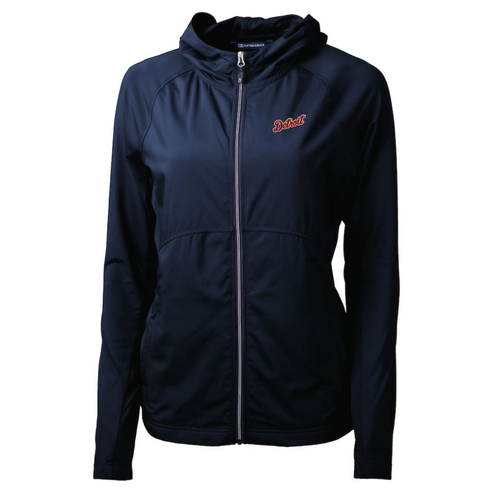 Detroit Tigers Cutter & Buck Women's  Adapt Eco Knit Hybrid Recycled Full-Zip Hoodie - Navy