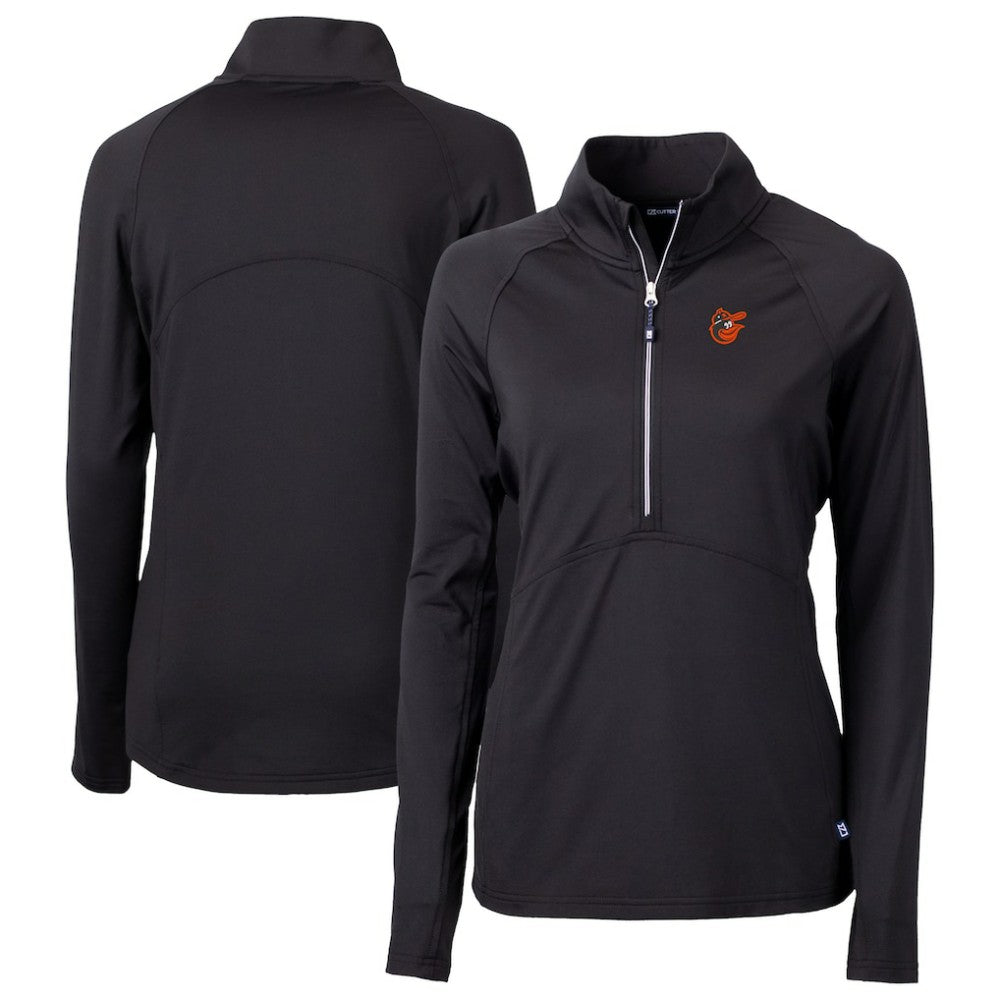 Baltimore Orioles Cutter & Buck Women's  DryTec Adapt Eco Knit Stretch Recycled Raglan Half-Zip Top - Black