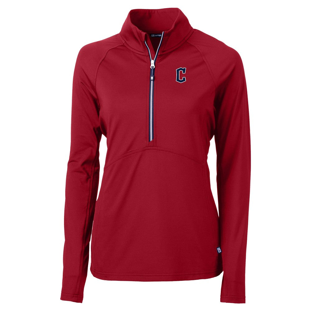 Cleveland Guardians Cutter & Buck Women's  DryTec Adapt Eco Knit Stretch Recycled Raglan Half-Zip Top - Red