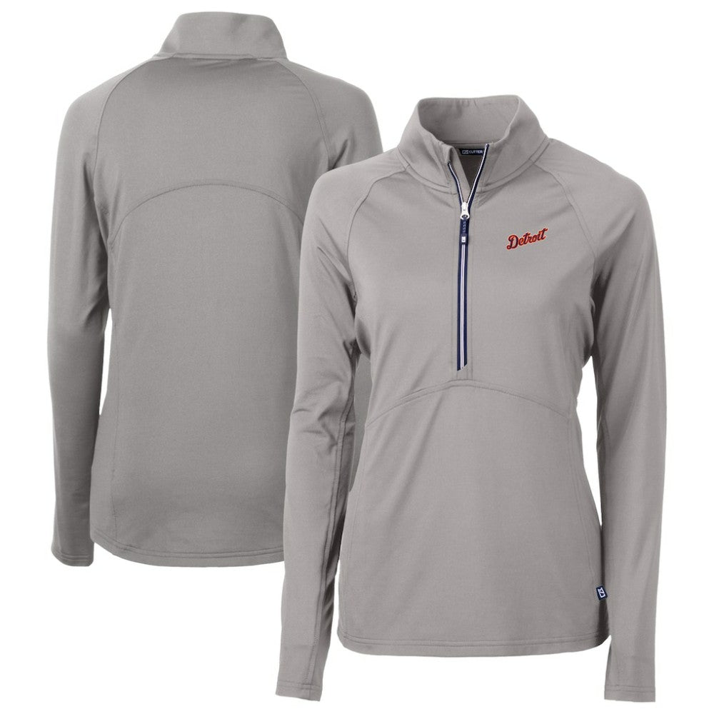 Detroit Tigers Cutter & Buck Women's  DryTec Adapt Eco Knit Stretch Recycled Raglan Half-Zip Top - Gray