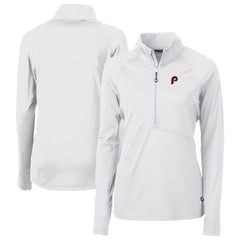 Philadelphia Phillies Cutter & Buck Women's Cooperstown Collection DryTec Adapt Eco Knit Stretch Recycled Raglan Half-Zip Top - White