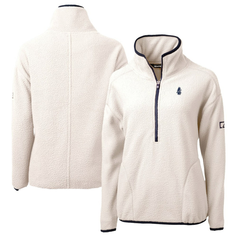 Chicago Cubs Cutter & Buck Women's Cooperstown Collection Cascade Eco Sherpa Fleece Half-Zip Pullover Jacket - Cream