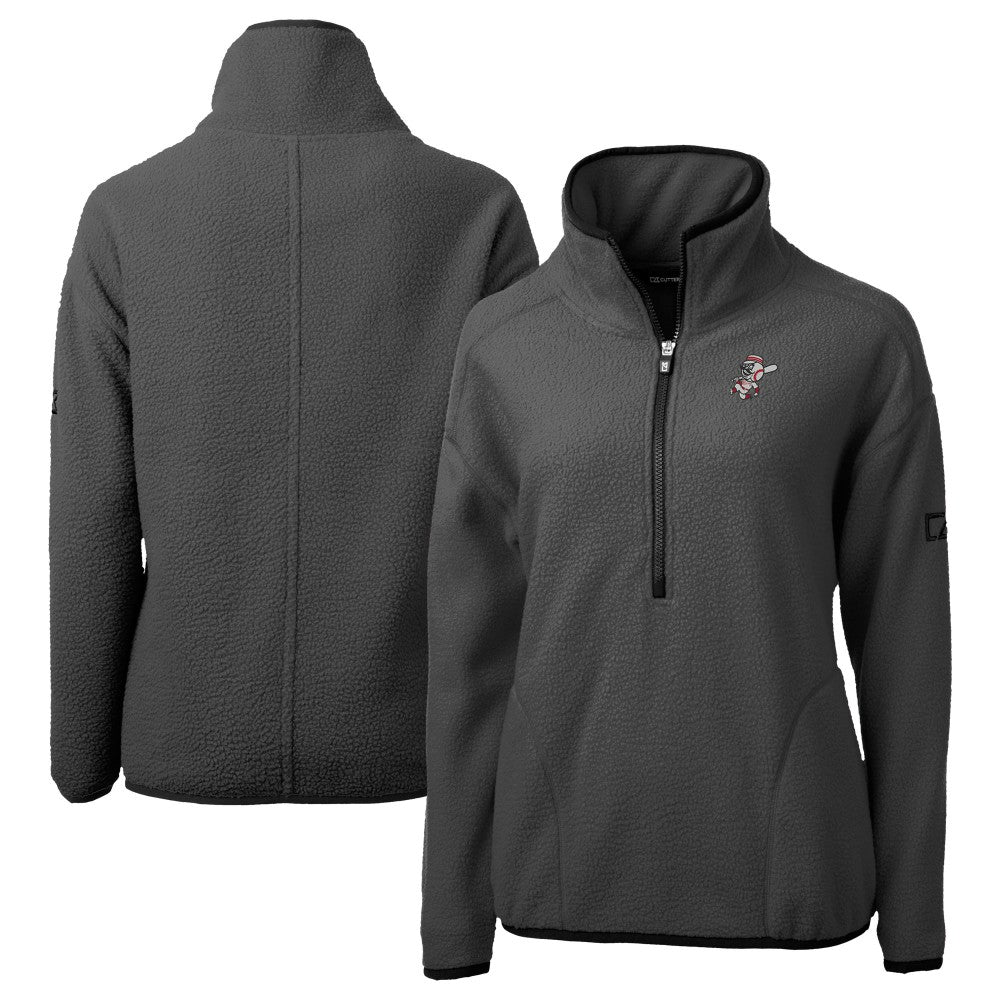 Cincinnati Reds Cutter & Buck Women's Cooperstown Collection Cascade Eco Sherpa Fleece Half-Zip Pullover Jacket - Charcoal