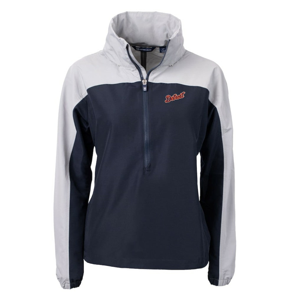 Detroit Tigers Cutter & Buck Women's  Charter Eco Recycled Half-Zip Anorak Jacket - Navy