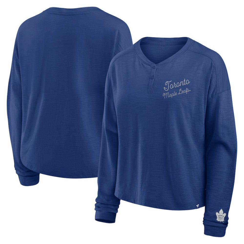 Toronto Maple Leafs Fanatics Women's Oversized All Out Effort Long Sleeve Henley T-Shirt