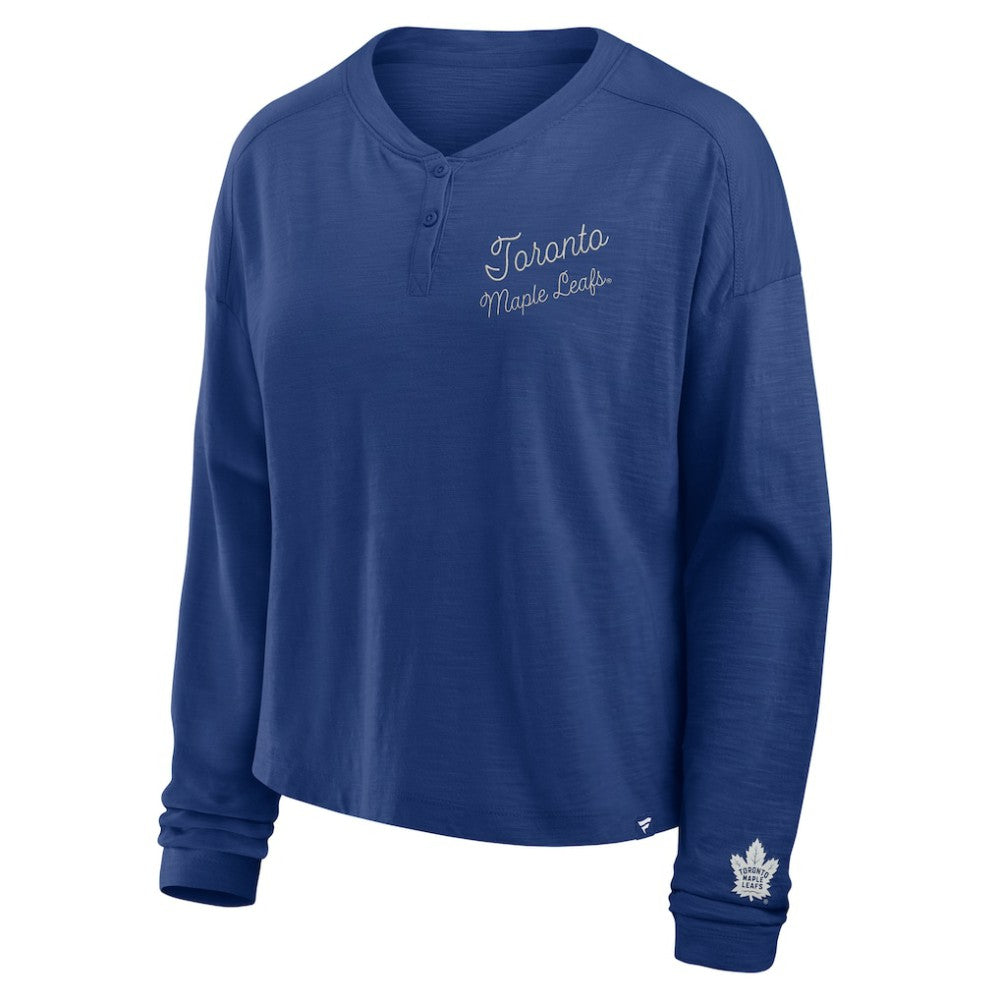 Toronto Maple Leafs Fanatics Women's Oversized All Out Effort Long Sleeve Henley T-Shirt