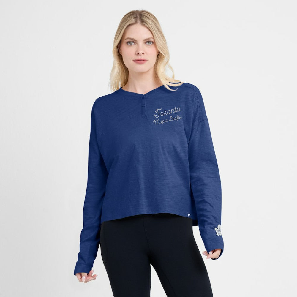 Toronto Maple Leafs Fanatics Women's Oversized All Out Effort Long Sleeve Henley T-Shirt