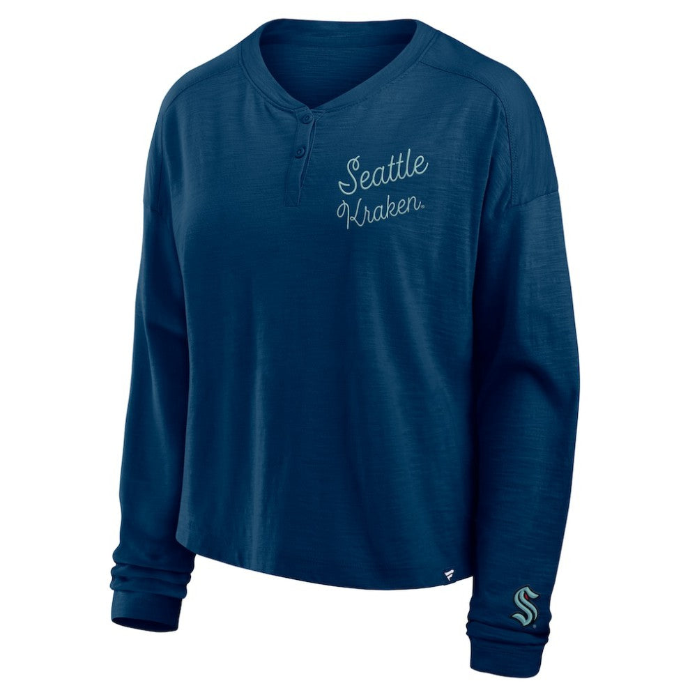 Seattle Kraken Fanatics Women's Oversized All Out Effort Long Sleeve Henley T-Shirt