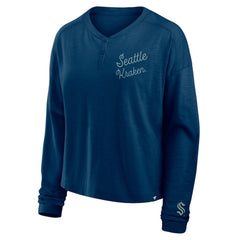 Seattle Kraken Fanatics Women's Oversized All Out Effort Long Sleeve Henley T-Shirt
