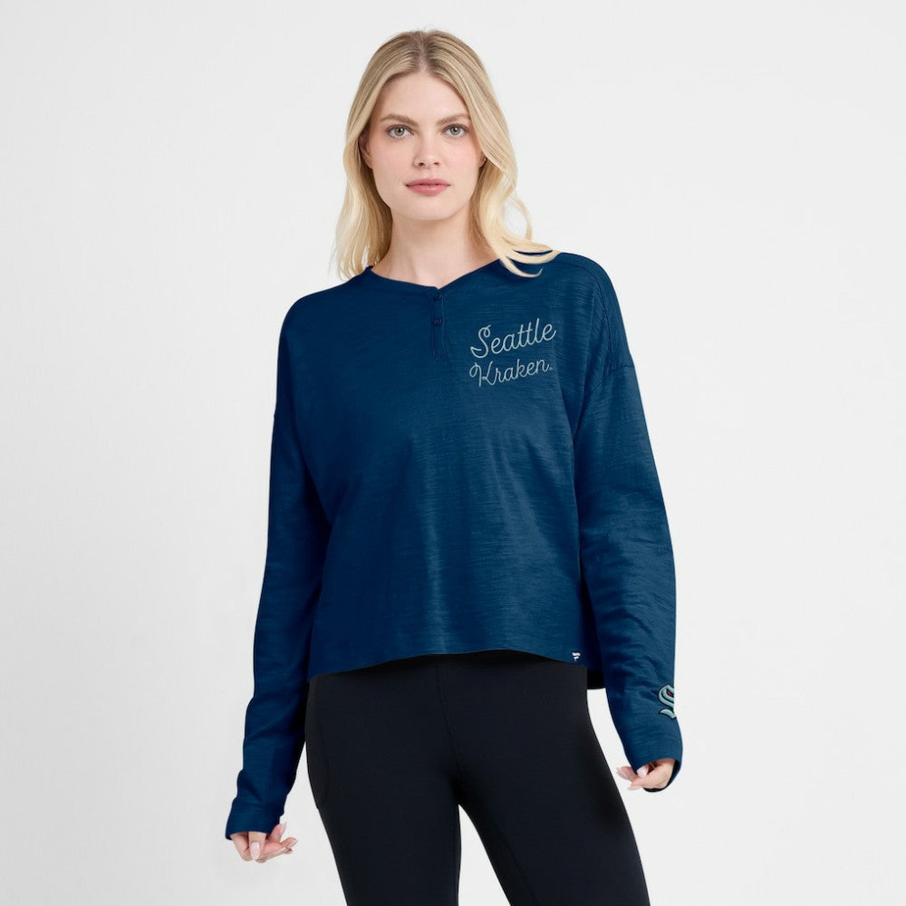 Seattle Kraken Fanatics Women's Oversized All Out Effort Long Sleeve Henley T-Shirt