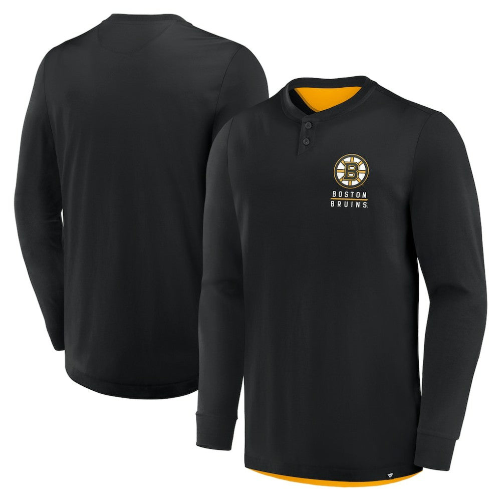 Boston Bruins Fanatics Adrenaline Push Long Sleeve Henley Shirt