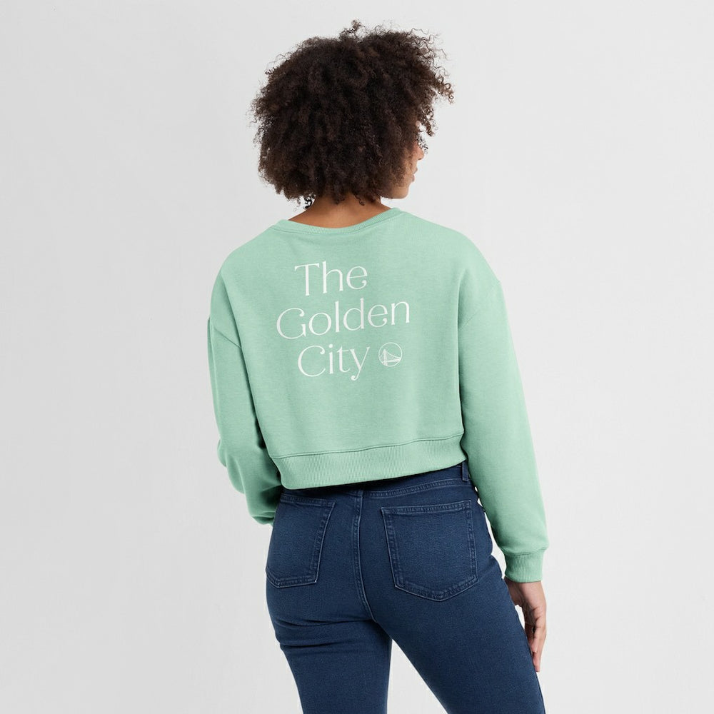Golden State Warriors Women's Studio Tri-Blend Cropped Pullover Sweatshirt sale - Mint | Fanatics shop