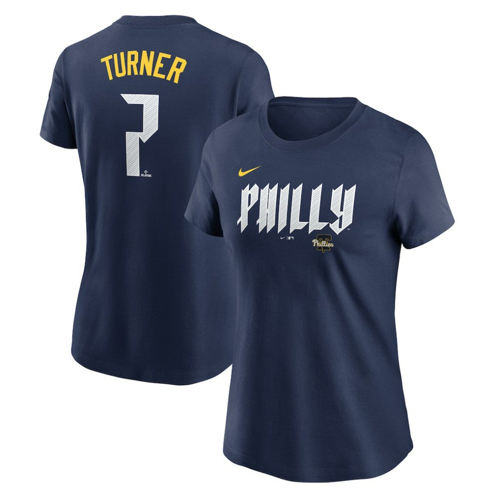 Trea Turner Philadelphia Phillies Women's 2024 City Connect Fuse Player Name & Number T-Shirt - Royal | Nike