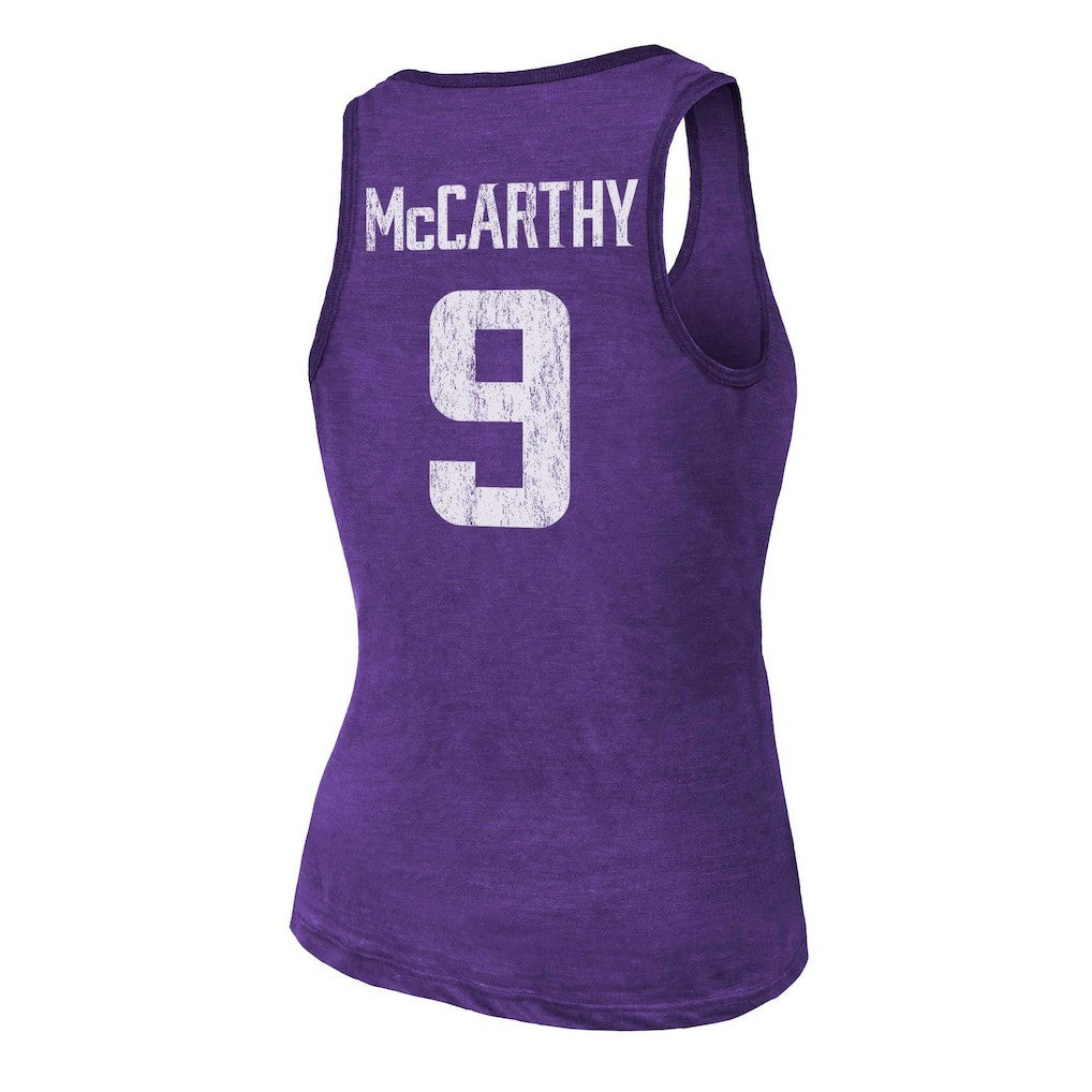 NFL Minnesota Vikings J.J. McCarthy  Majestic Threads Women's Name & Number Tri-Blend Scoop Neck Tank Top