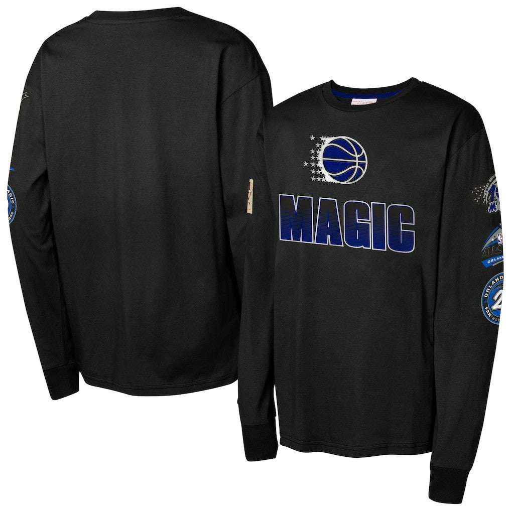 Orlando Magic Youth Hardwood Classics All Over Long Sleeve T-Shirt - Black | Mitchell & Ness on sale