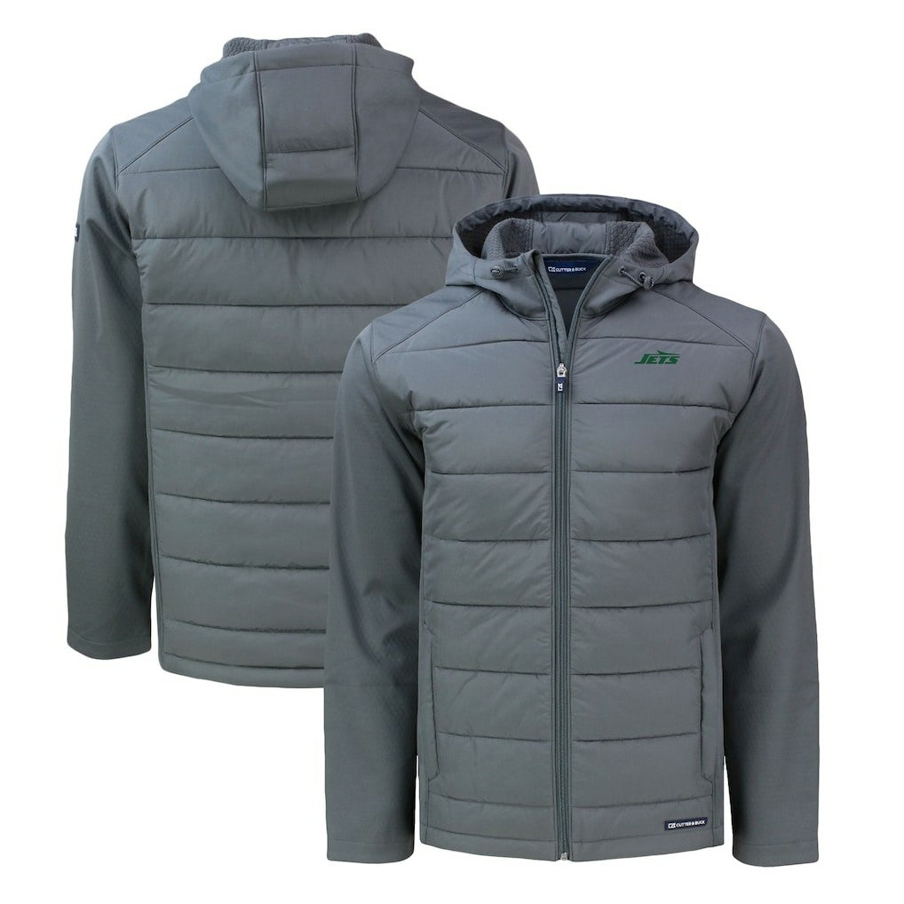 NFL New York Jets Cutter & Buck Primary Logo Evoke Hybrid Eco Softshell Recycled Full-Zip Hooded Jacket