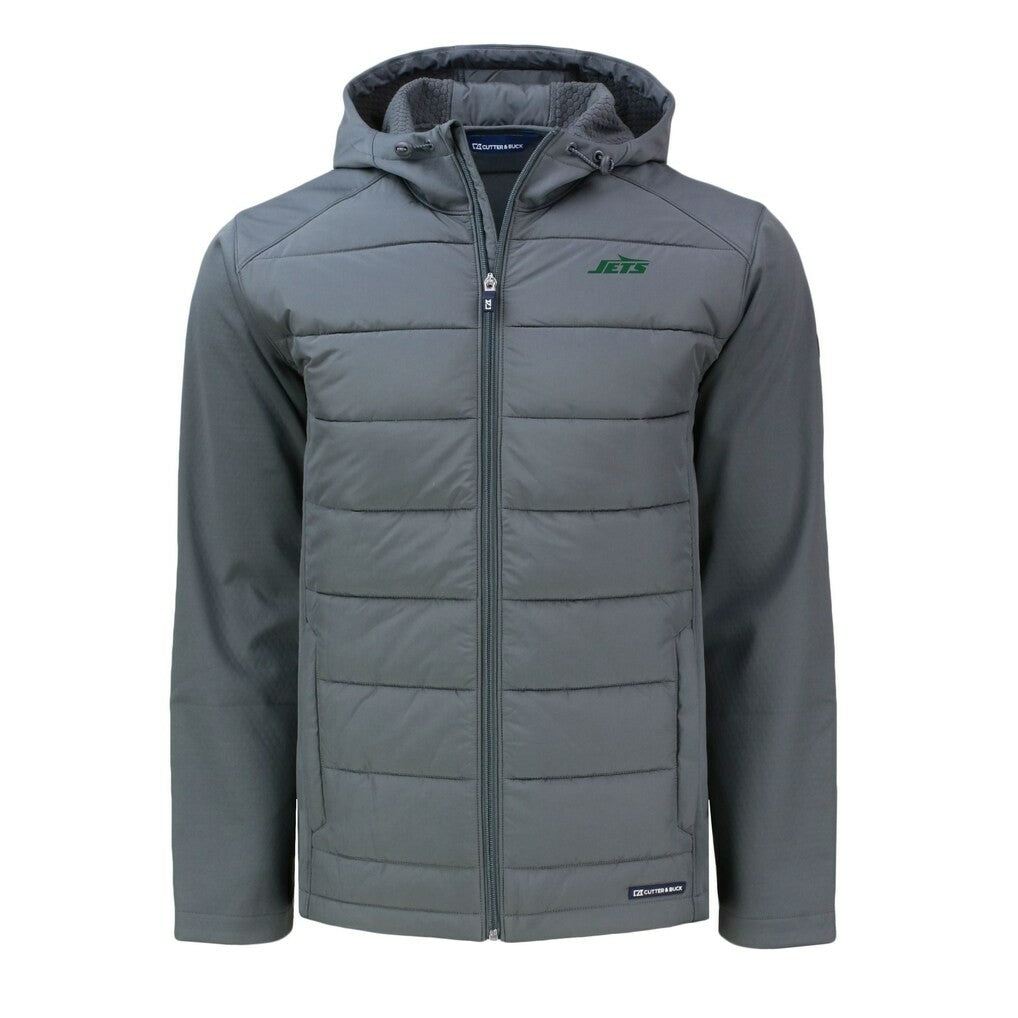 NFL New York Jets Cutter & Buck Primary Logo Evoke Hybrid Eco Softshell Recycled Full-Zip Hooded Jacket