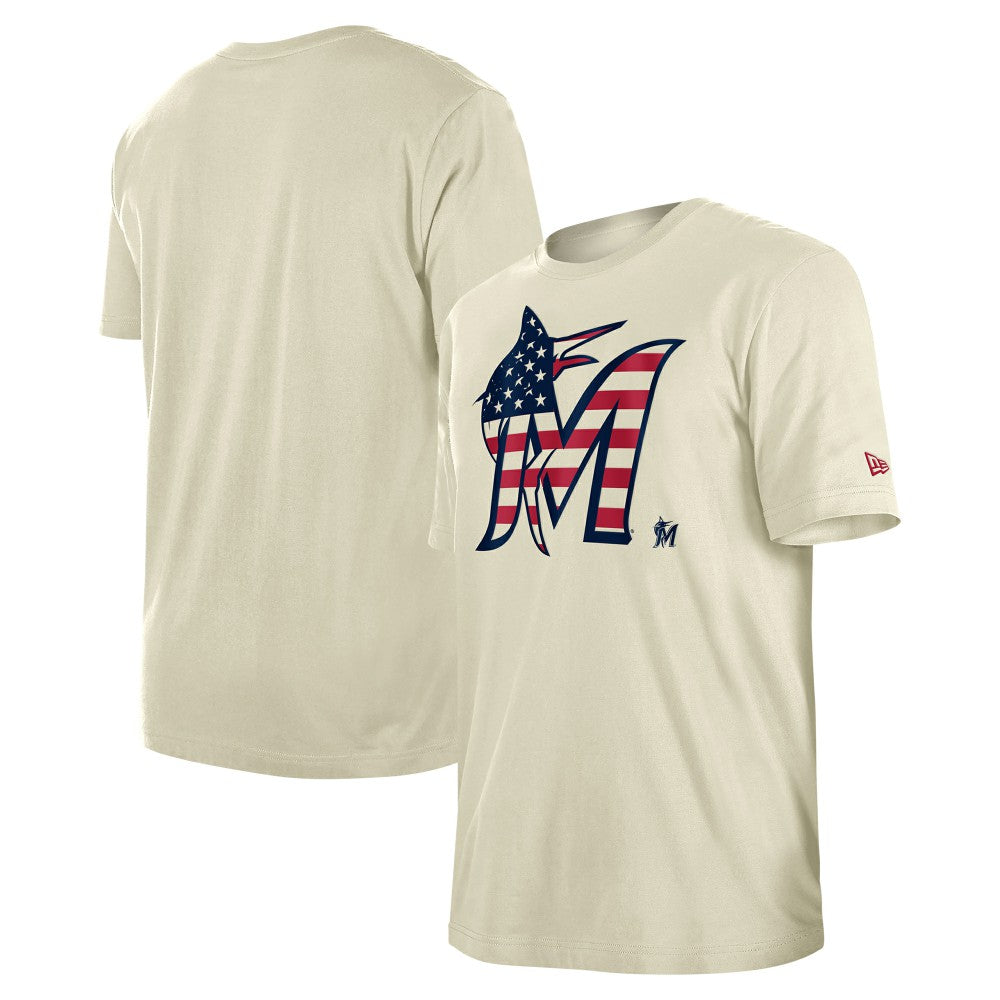 Miami Marlins Americana Flag Fill T-Shirt - Cream | New Era