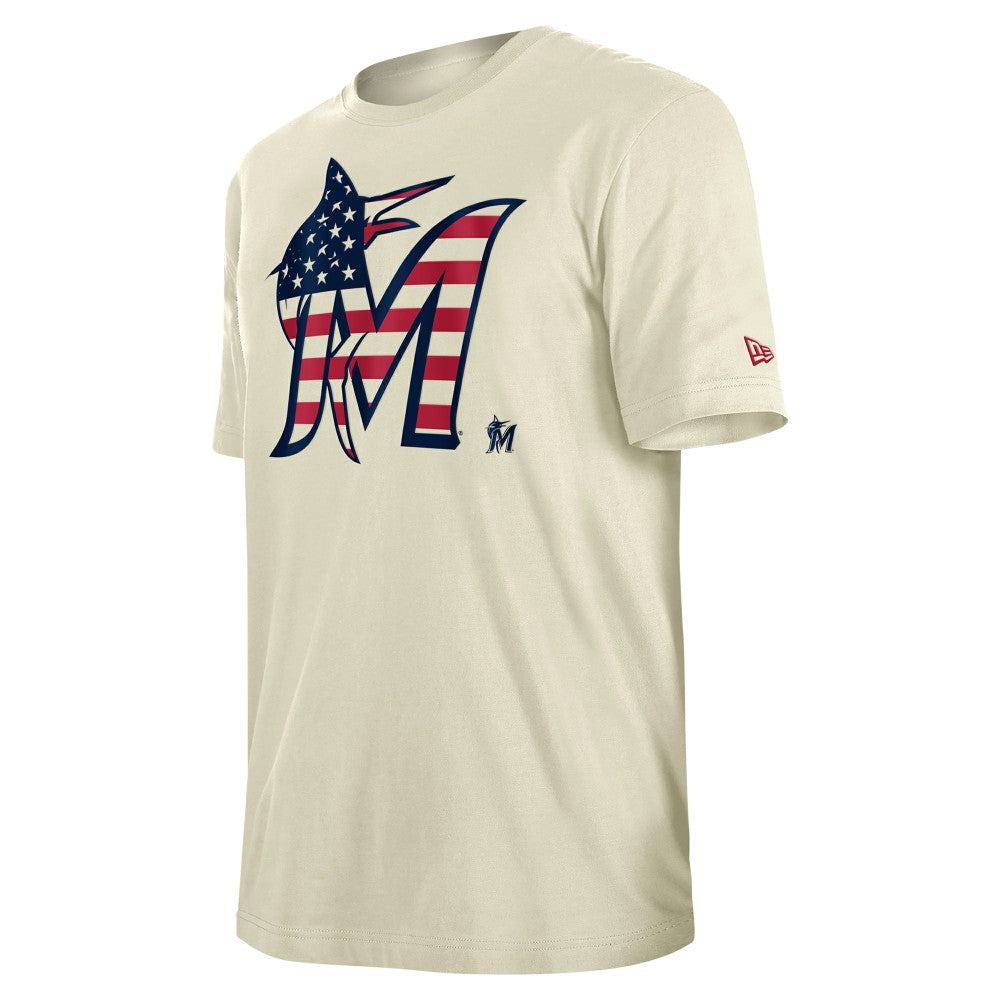 Miami Marlins Americana Flag Fill T-Shirt - Cream | New Era