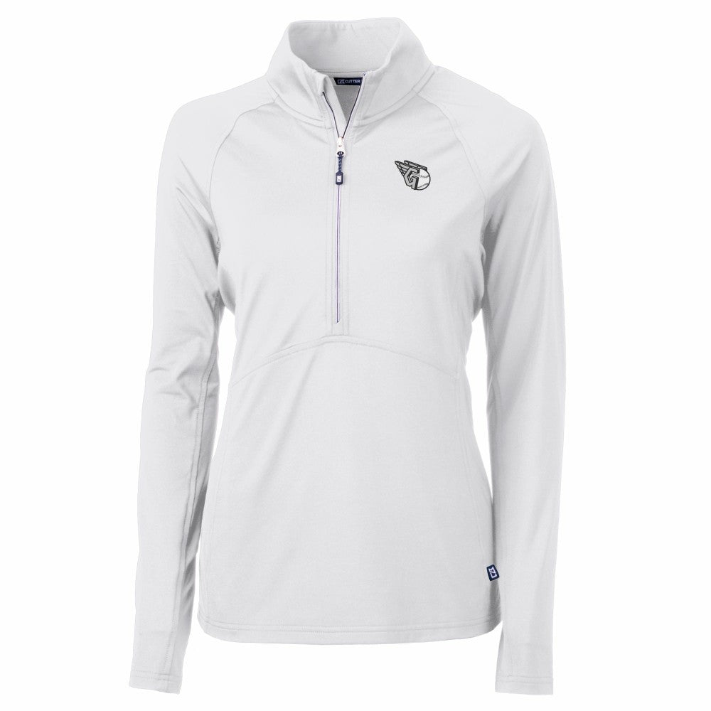 Cleveland Guardians Cutter & Buck Women's Adapt Eco Knit Stretch Recycled Half-Zip DryTec Top - White