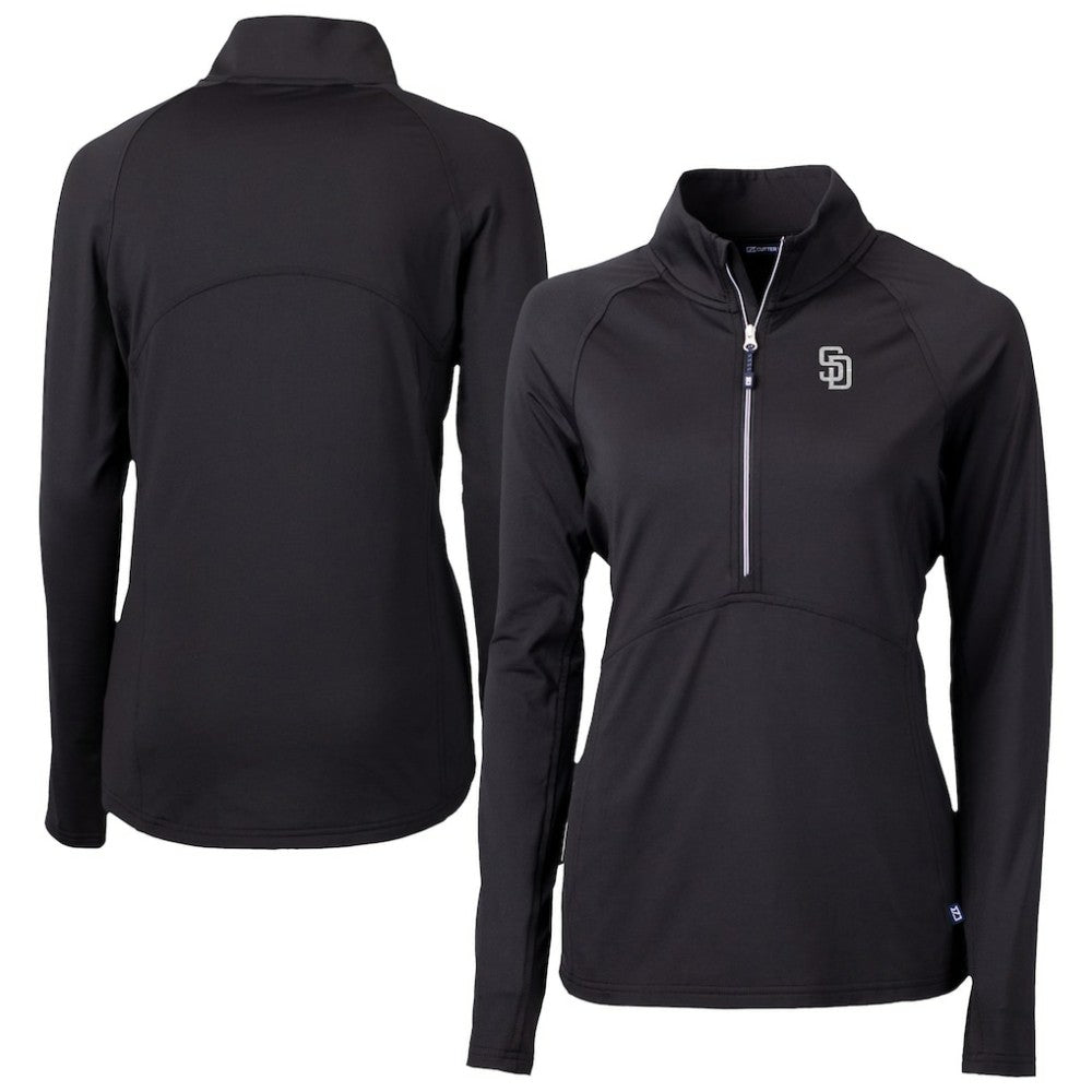 San Diego Padres Cutter & Buck Women's Adapt Eco Knit Stretch Recycled Half-Zip DryTec Top - Black