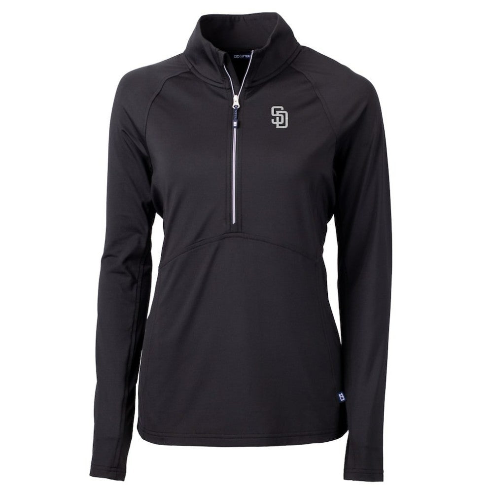 San Diego Padres Cutter & Buck Women's Adapt Eco Knit Stretch Recycled Half-Zip DryTec Top - Black