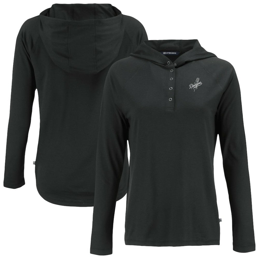 Los Angeles Dodgers Cutter & Buck Women's Coastline Epic Comfort Eco Recycled Raglan Long Sleeve Hoodie T-Shirt - Black