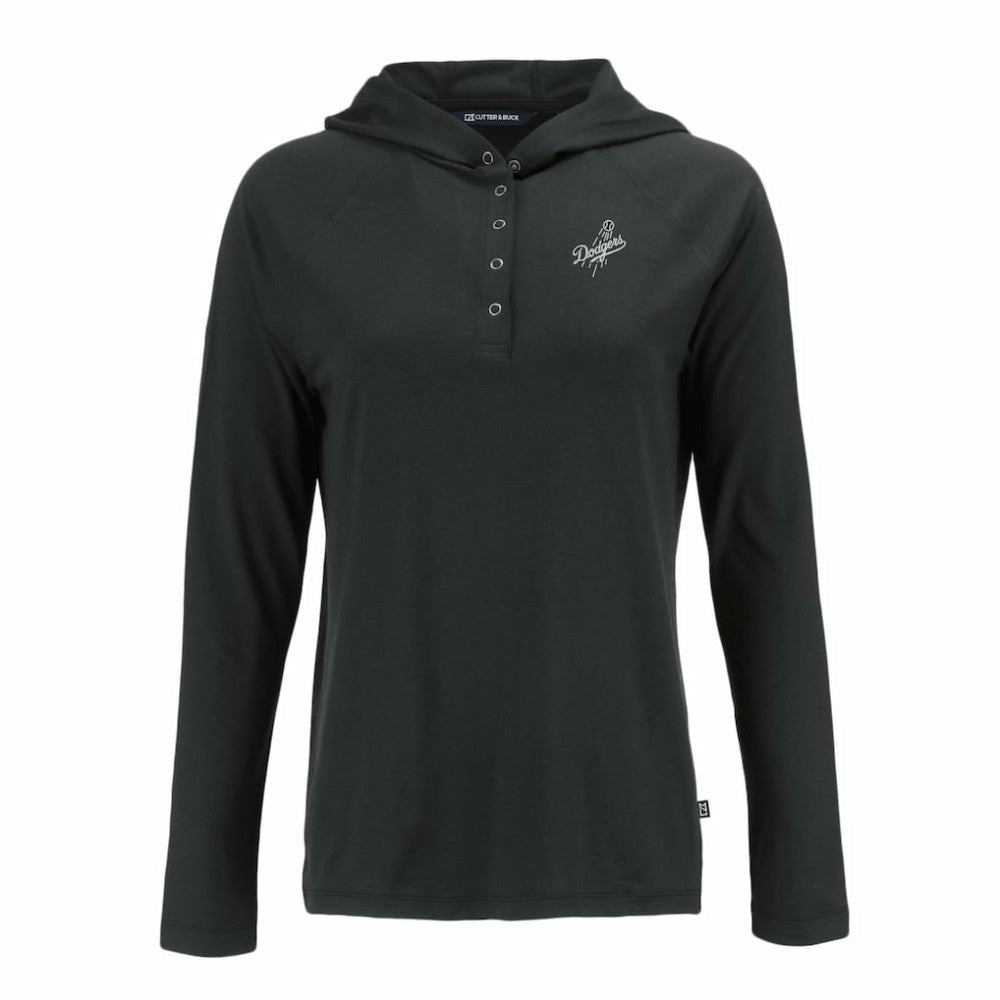 Los Angeles Dodgers Cutter & Buck Women's Coastline Epic Comfort Eco Recycled Raglan Long Sleeve Hoodie T-Shirt - Black