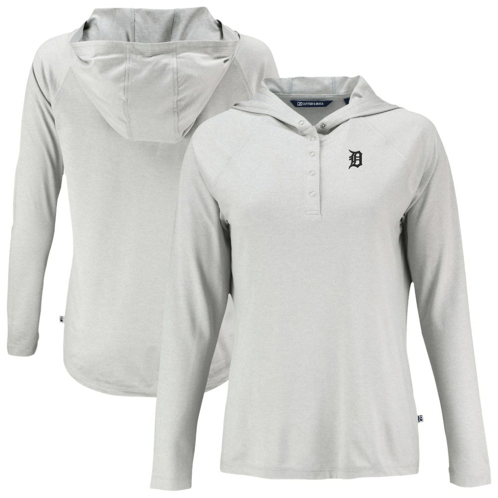 Detroit Tigers Cutter & Buck Women's Coastline Epic Comfort Eco Recycled Raglan Long Sleeve Hoodie T-Shirt - Gray