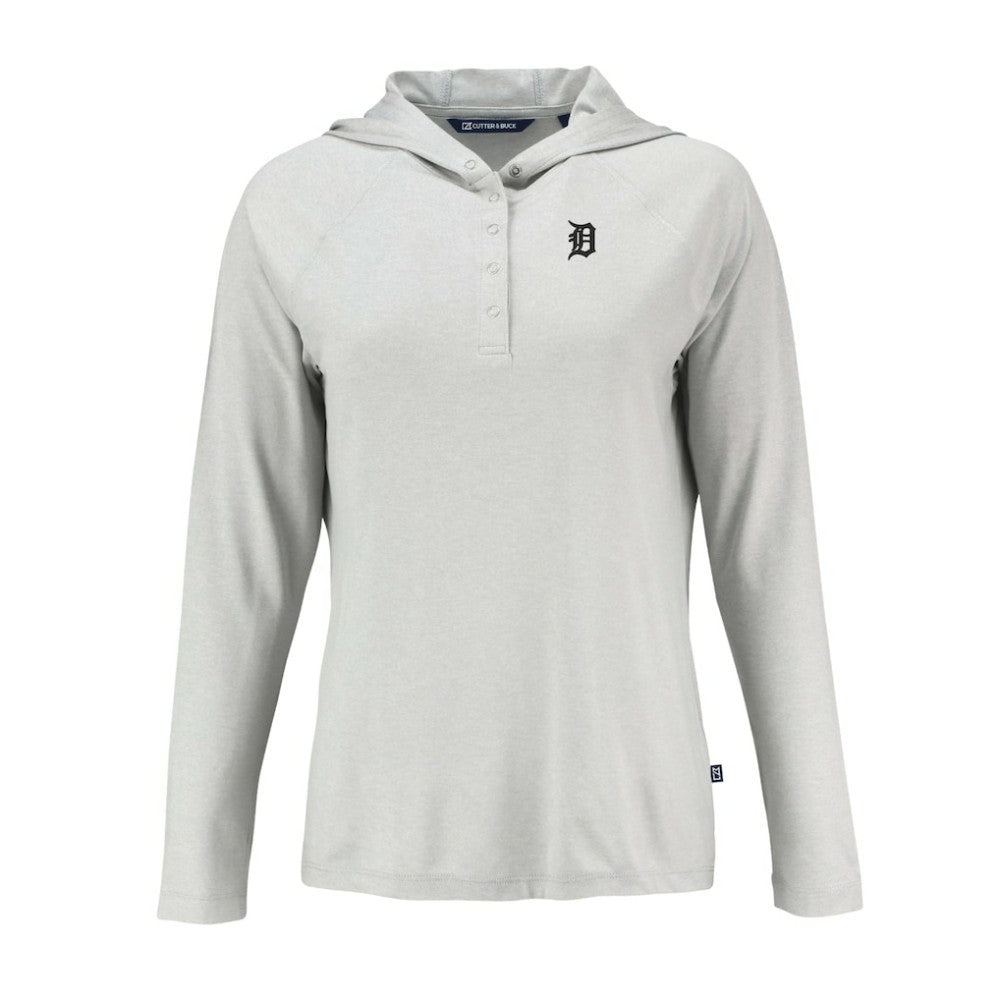 Detroit Tigers Cutter & Buck Women's Coastline Epic Comfort Eco Recycled Raglan Long Sleeve Hoodie T-Shirt - Gray