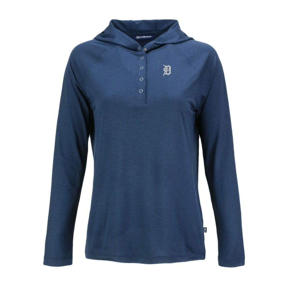 Detroit Tigers Cutter & Buck Women's Coastline Epic Comfort Eco Recycled Raglan Long Sleeve Hoodie T-Shirt - Navy
