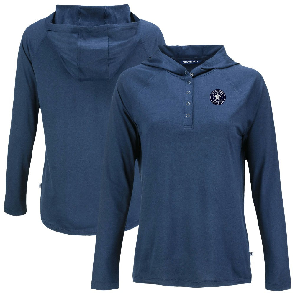 Houston Astros Cutter & Buck Women's Coastline Epic Comfort Eco Recycled Raglan Long Sleeve Hoodie T-Shirt - Navy