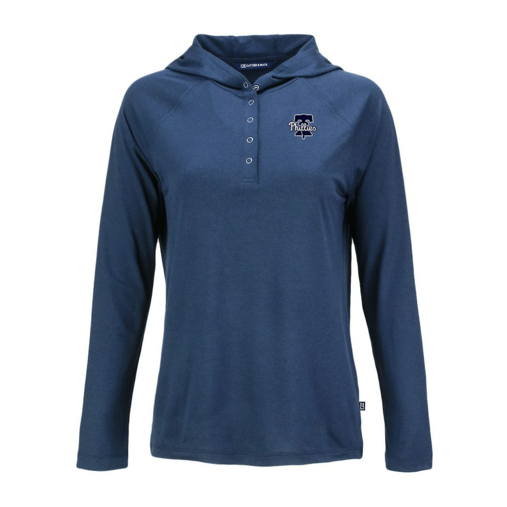 Philadelphia Phillies Cutter & Buck Women's Coastline Epic Comfort Eco Recycled Raglan Long Sleeve Hoodie T-Shirt - Navy