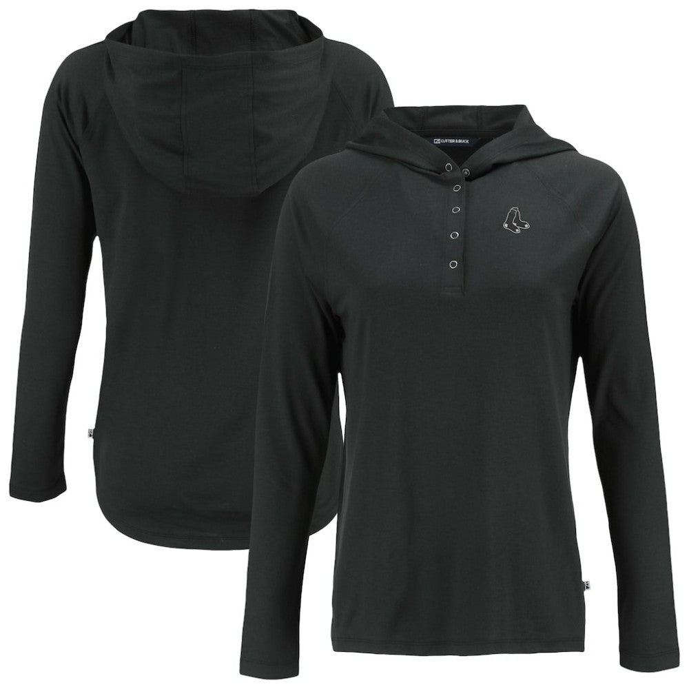 Boston Red Sox Cutter & Buck Women's Coastline Epic Comfort Eco Recycled Raglan Long Sleeve Hoodie T-Shirt - Black