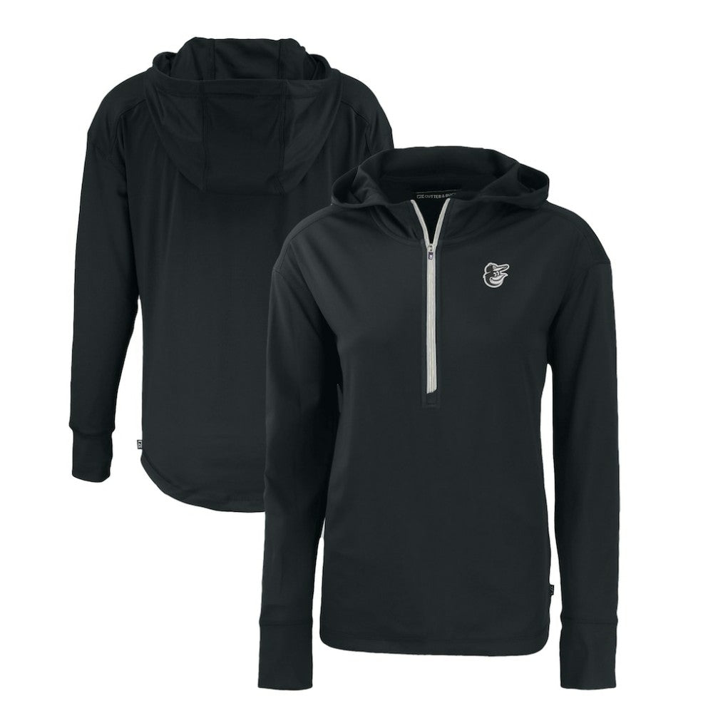 Baltimore Orioles Cutter & Buck Women's Daybreak Eco Recycled Half-Zip Hoodie - Black