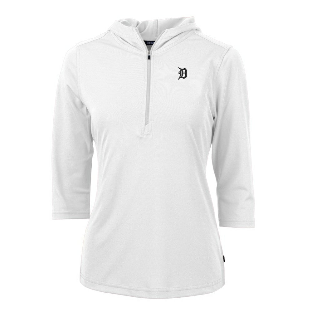 Detroit Tigers Cutter & Buck Women's Virtue Eco Pique Half-Zip 3/4 Sleeve Pullover Hoodie - White