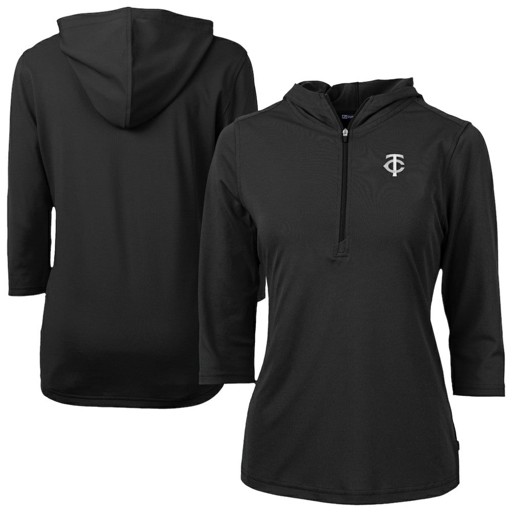 Minnesota Twins Cutter & Buck Women's Virtue Eco Pique Half-Zip 3/4 Sleeve Pullover Hoodie - Black