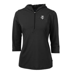 Minnesota Twins Cutter & Buck Women's Virtue Eco Pique Half-Zip 3/4 Sleeve Pullover Hoodie - Black