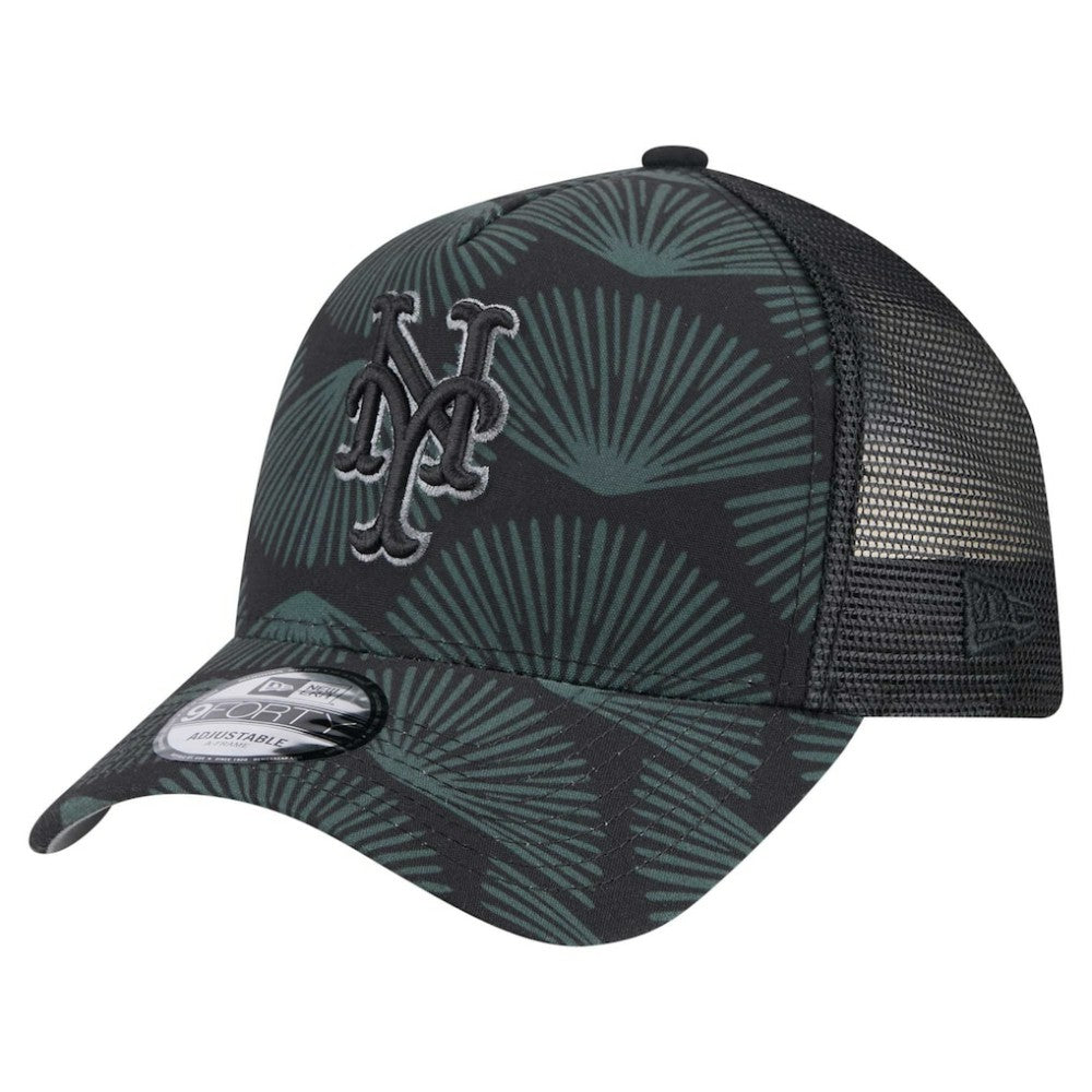 New York Mets 9FORTY A-Frame Trucker Adjustable Hat - Black | New Era