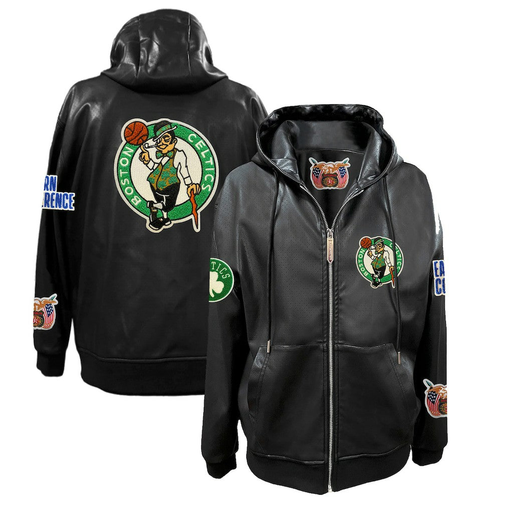 Boston Celtics Jeff Hamilton Vegan Leather Full-Zip Hoodie - Black sale