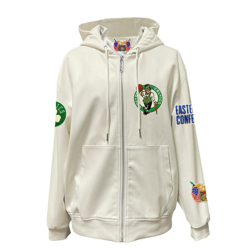 Boston Celtics Jeff Hamilton Vegan Leather Full-Zip Hoodie - White on sale