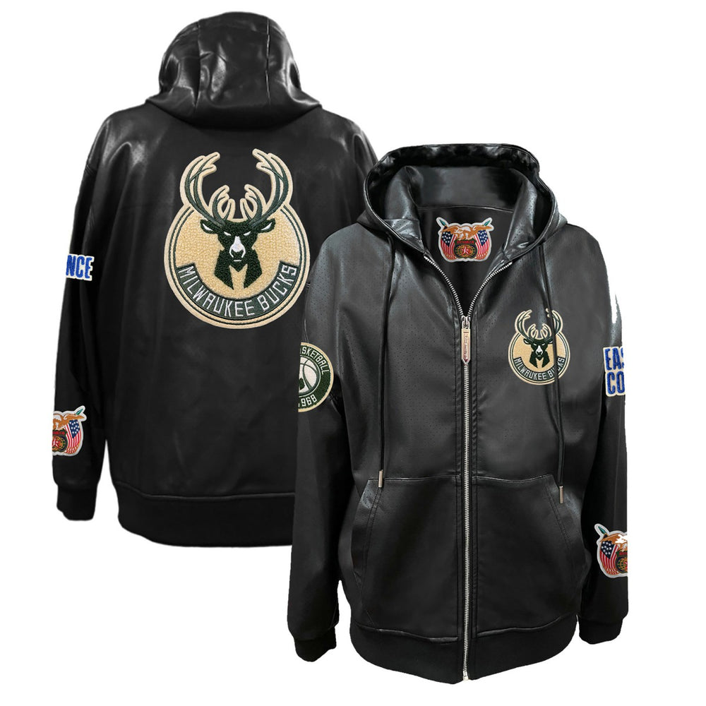Milwaukee Bucks Jeff Hamilton Vegan Leather Full-Zip Hoodie - Black on sale