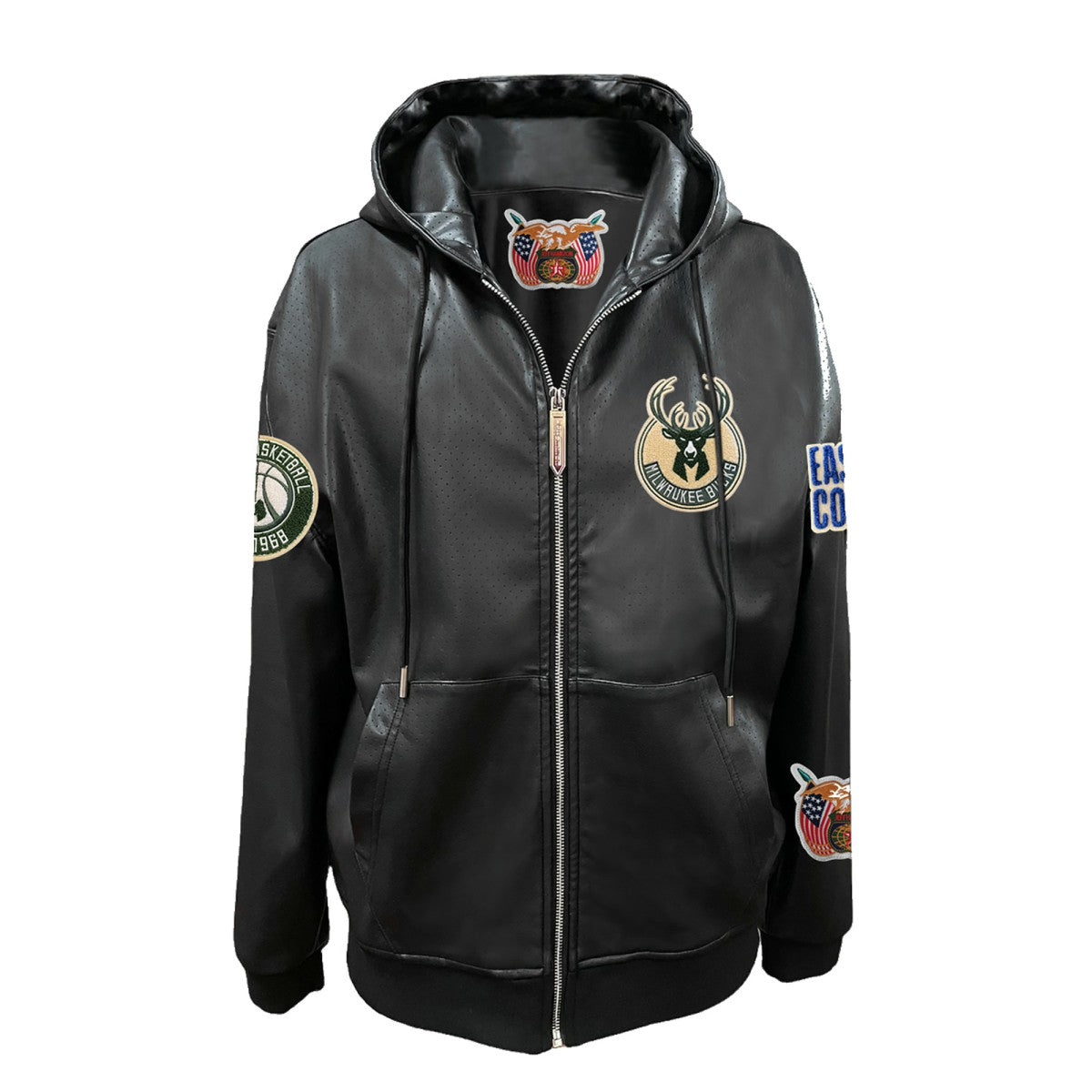 Milwaukee Bucks Jeff Hamilton Vegan Leather Full-Zip Hoodie - Black on sale