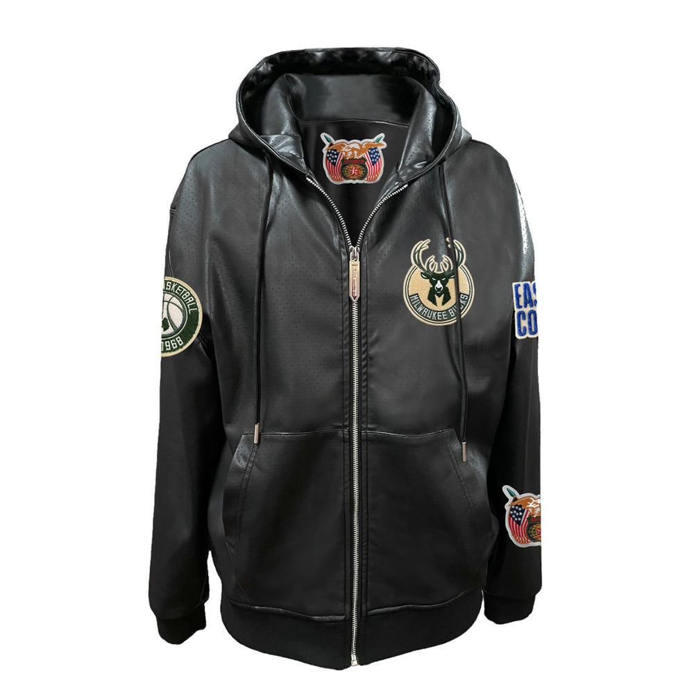 Milwaukee Bucks Jeff Hamilton Vegan Leather Full-Zip Hoodie - Black on sale