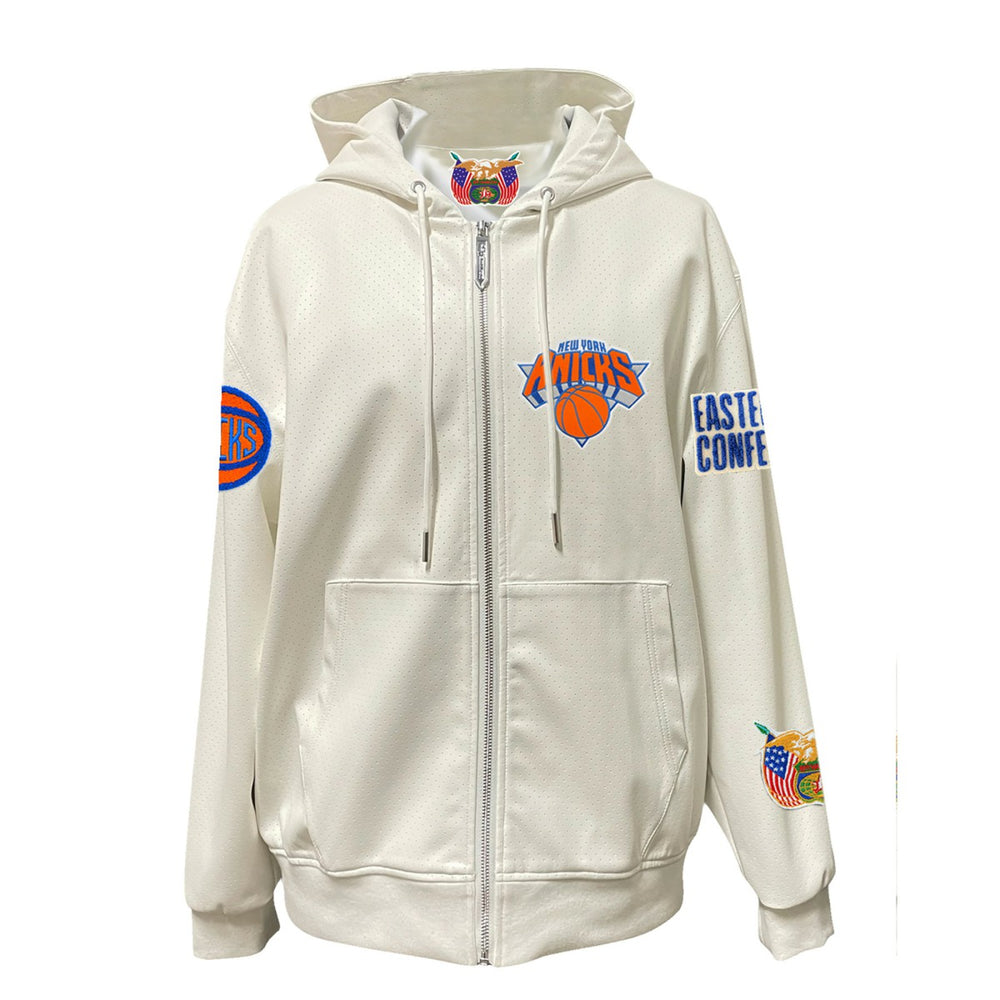New York Knicks Jeff Hamilton Vegan Leather Full-Zip Hoodie - White online